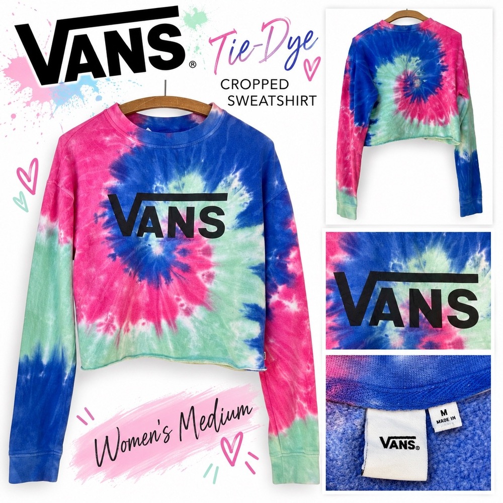 Vans Dye Job Multicolor Tie Dye Swirl Raw Cut Cropped Sweatshirt Womens Medium